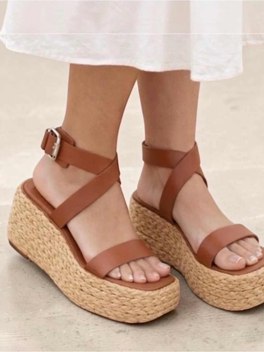 Donna Karan Brown Leather Espadrille Platform Sandals